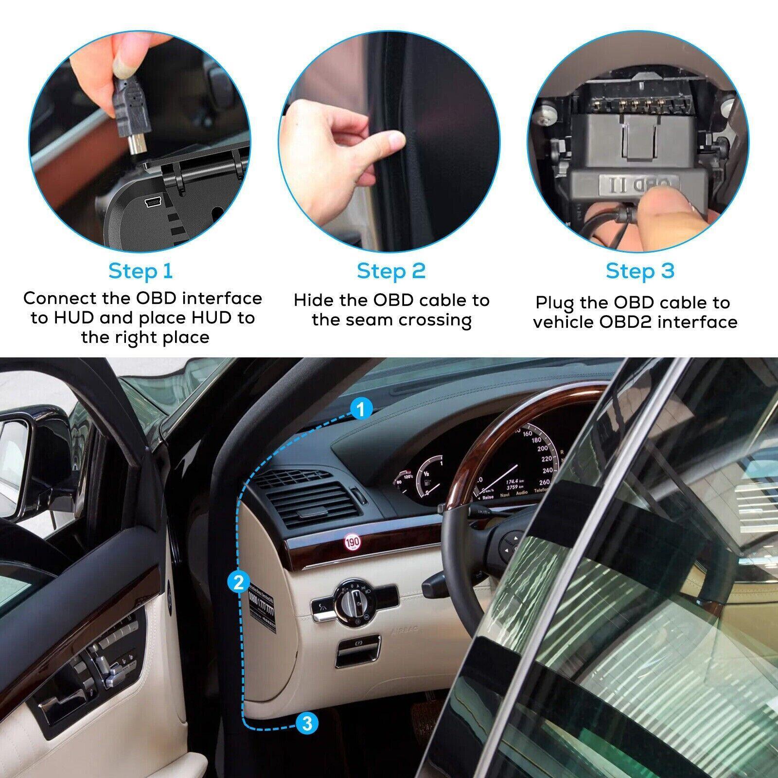 OBD2+GPS HUD Gauge Car Digital Head Up Display Speedometer Turbo RPM Alarm Temp