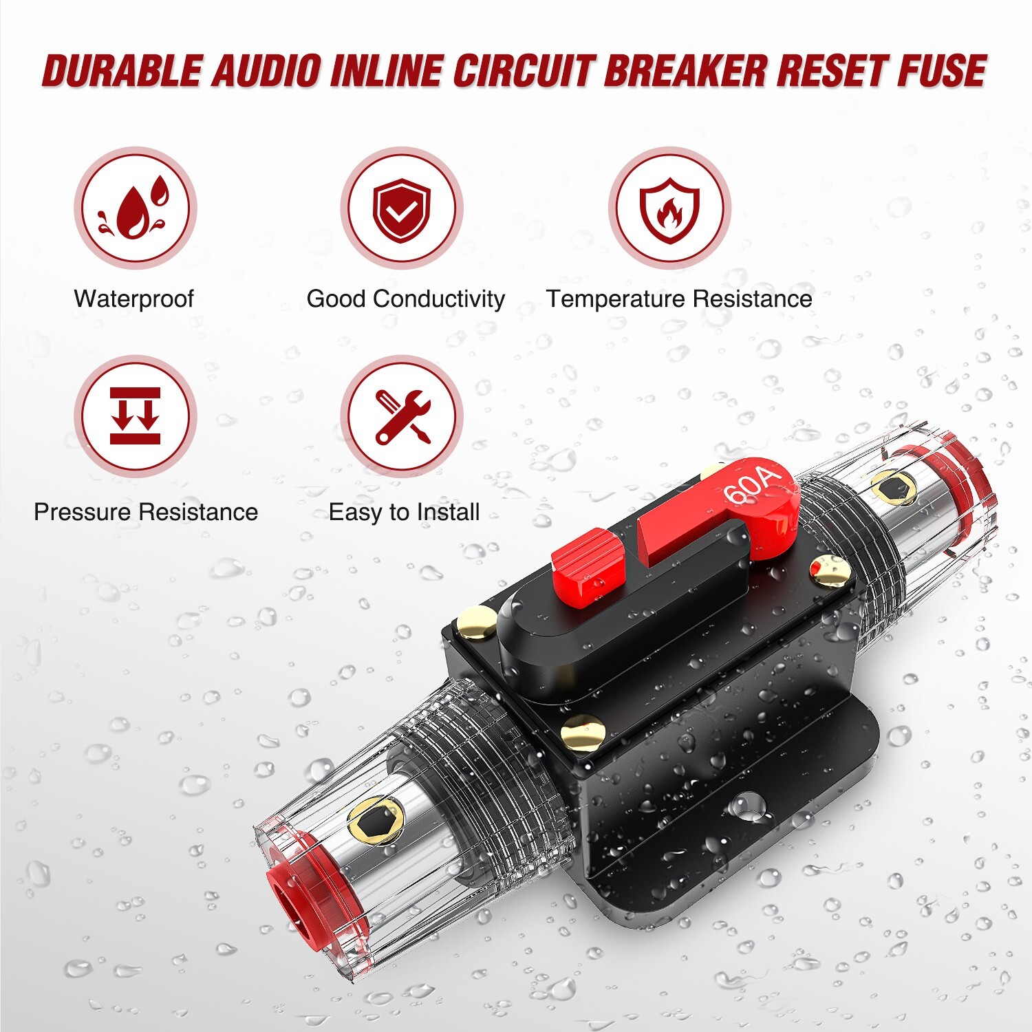 Nilight 60A Inline Circuit Breaker Resettable 12-24V DC Manual Reset Fuse Holder