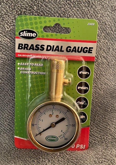 Slime BRASS Tire Gauge Dial With Pressure Release Valve
