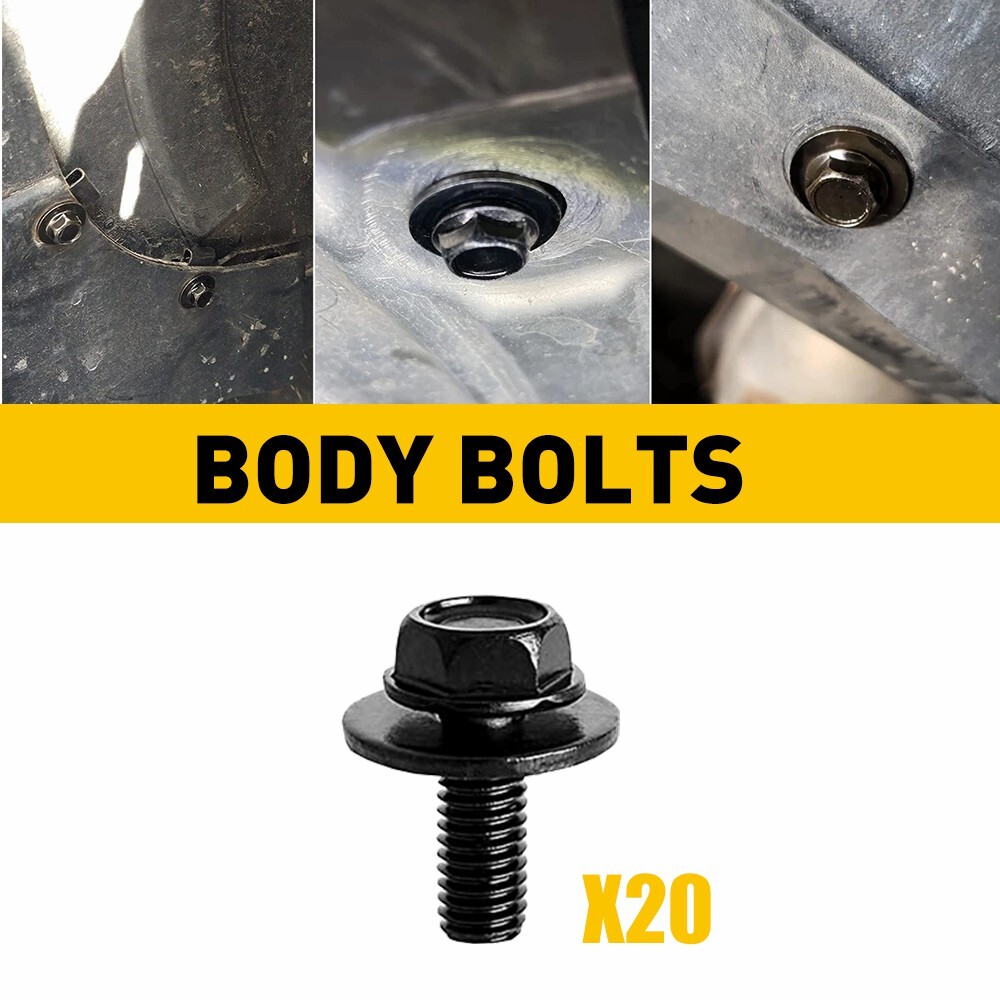 20PC Body Bolts Screws Fastener Fender M6-1.0x 16mm Long- 10mm Hex- 17mm Washer