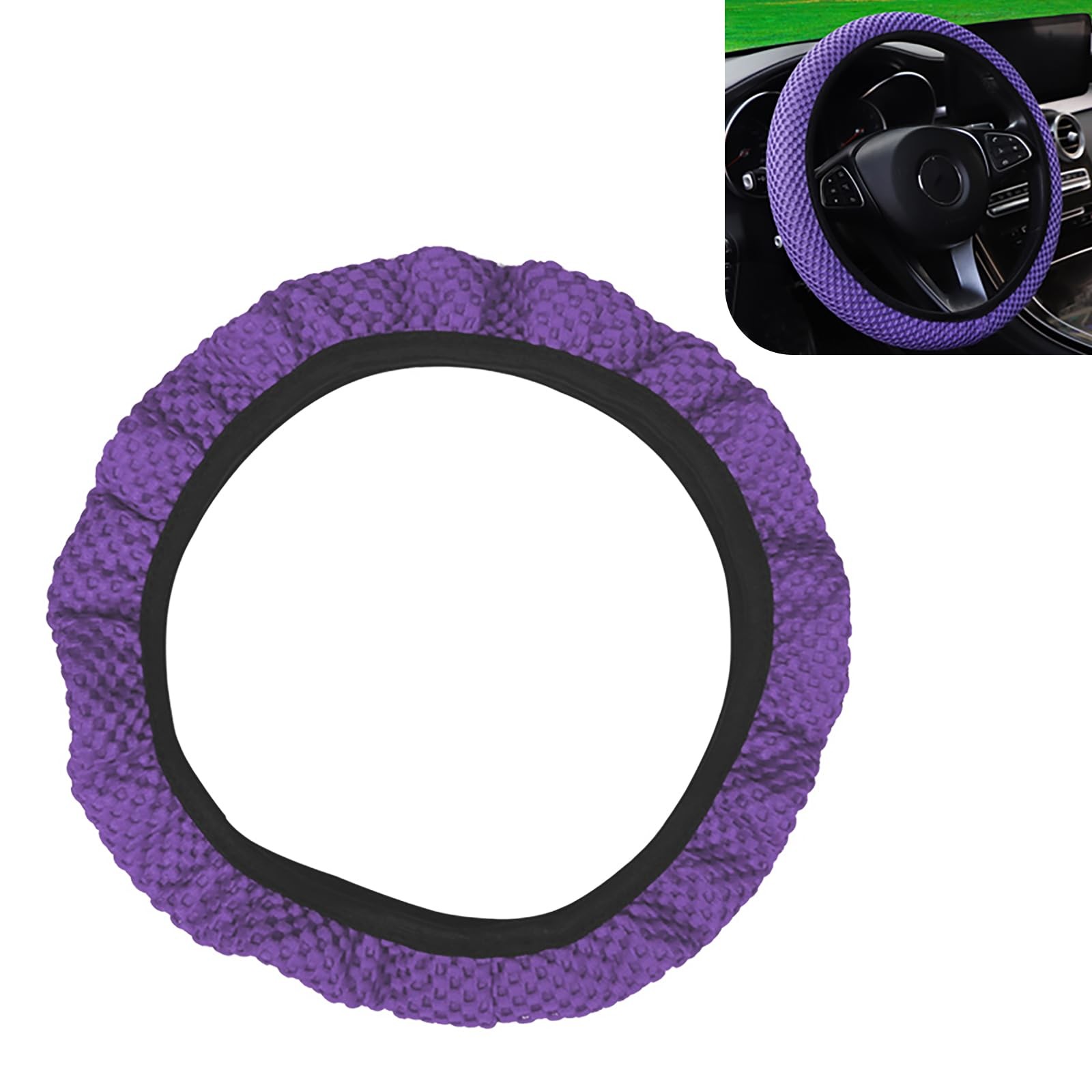 Zikefest Elastic Stretch Steering Wheel Cover, 15 Inch Soft Ice Silk purple