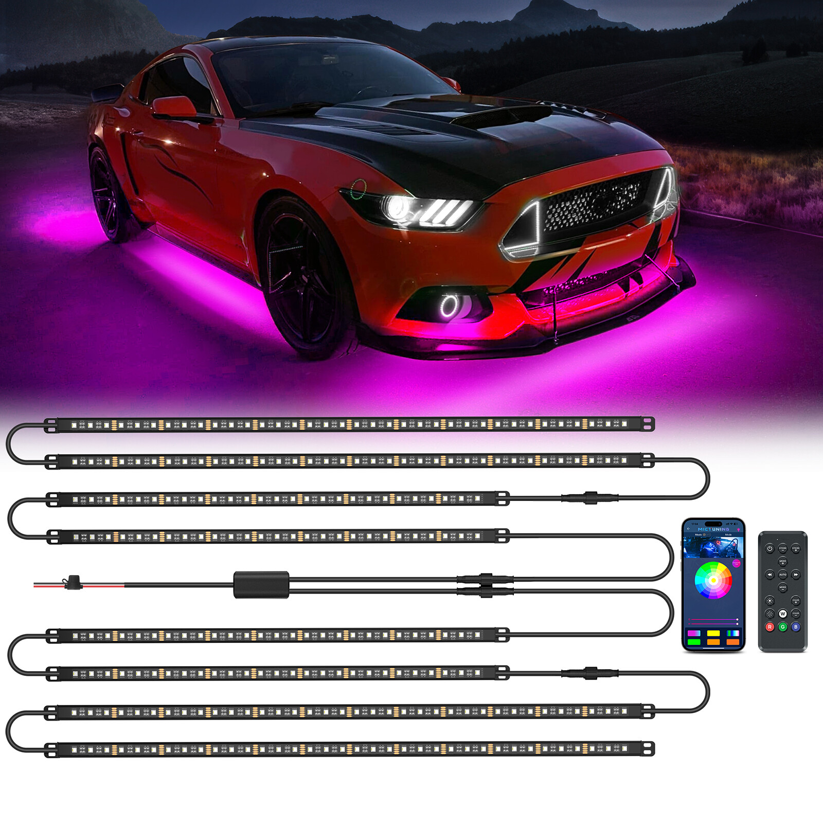 MICTUNING N8 Aluminum RGBW LED Car Underglow Light Kit, Exterior Underbody
