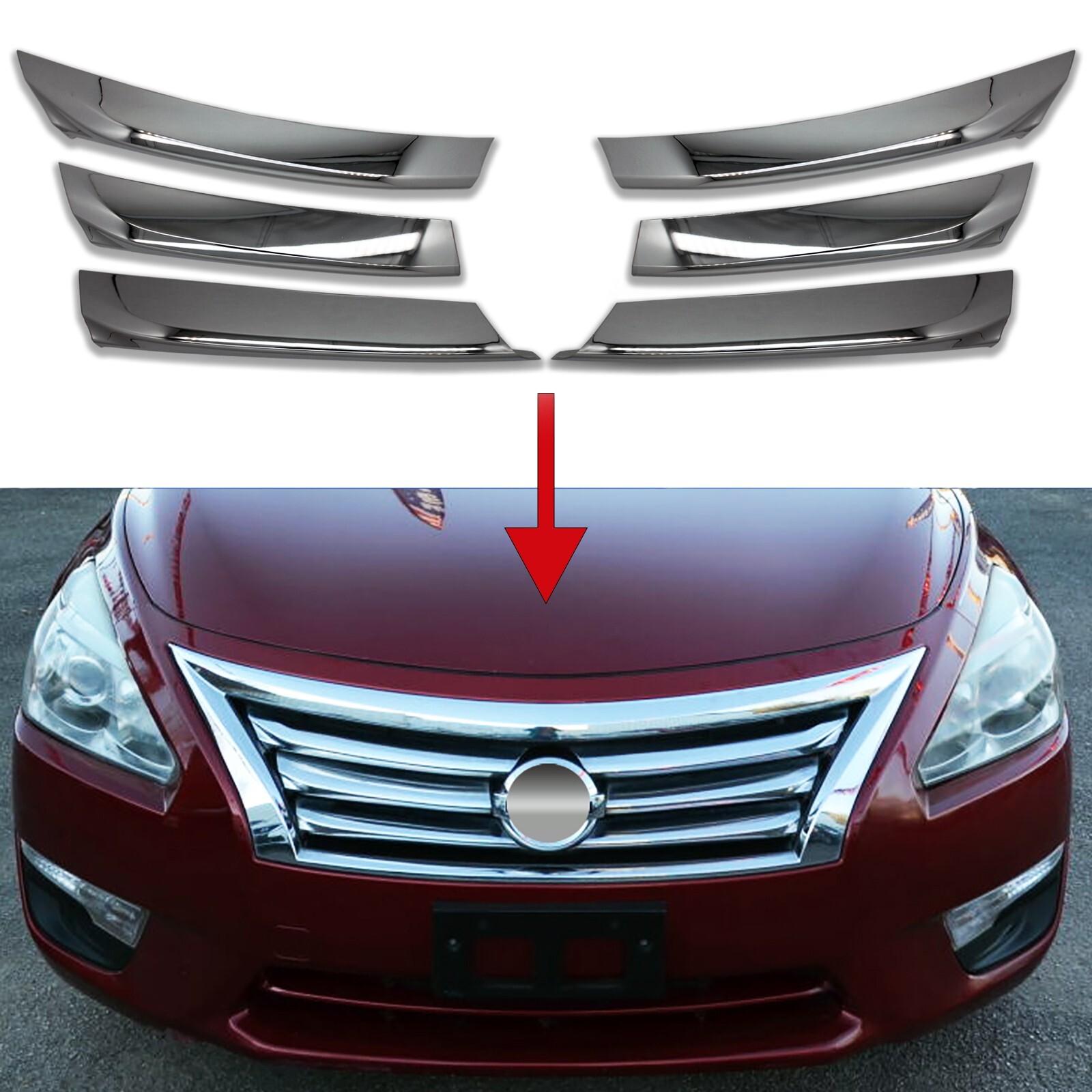 Chrome ABS Grille Grill Insert Overlay Trim 6PC FOR 2013-2015 Nissan Altima