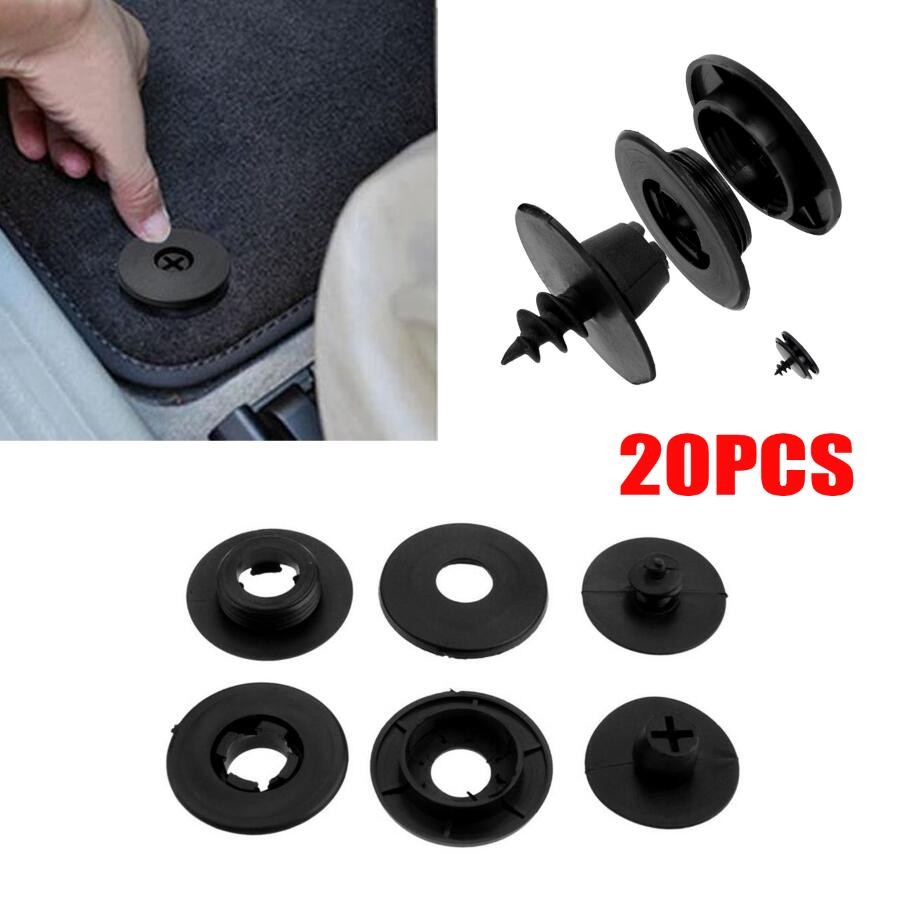 20X Black Universal Car Floor Mat Clips Carpet Fixing Clamp Fastener Rivet