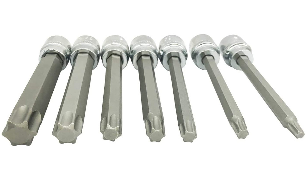 Extra Long Vanadium Torx Star Bit Socket Chrome Polished Hex Drive 110 mm 7 Pack