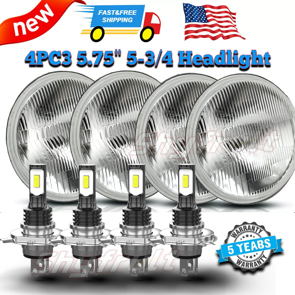 White 5.75 5-3/4 inch 4PCS LED Headlights High Low for Dodge Charger Monaco