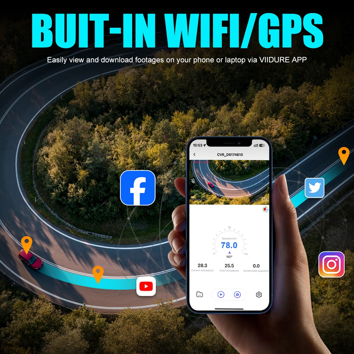 Dash Camera 4K Front Rear Dash Cam Built-In WiFi & GPS, App control Night Vision