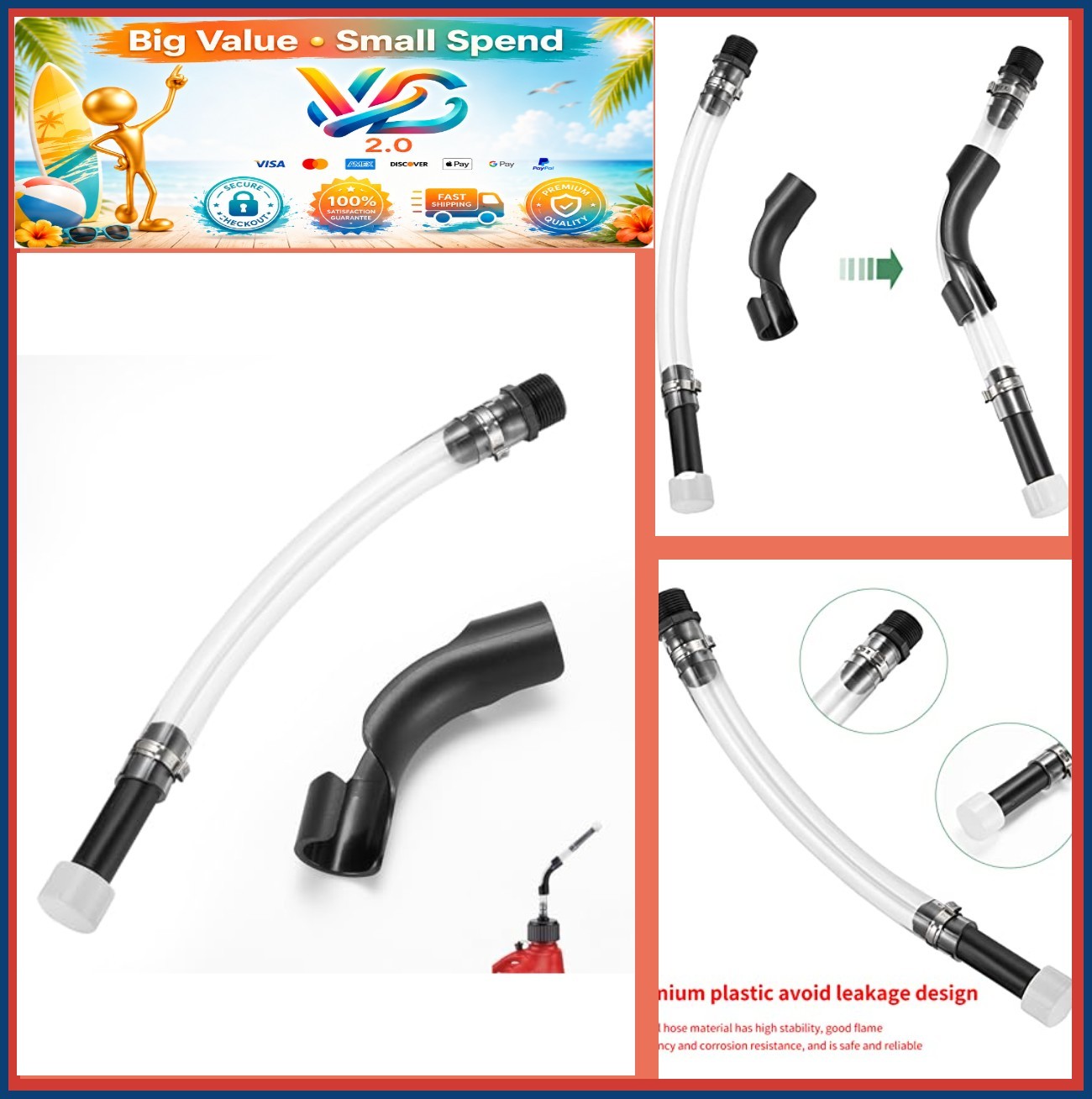 New Universal Racing Fuel Jug Filler Hose Gas Can Spout Nozzle Clear PVC Filter