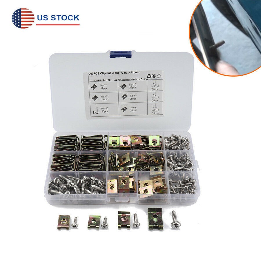 200PCS U Clip Kit U Nuts 65 Manganese Steel With Flange Self Tapping Screws USA