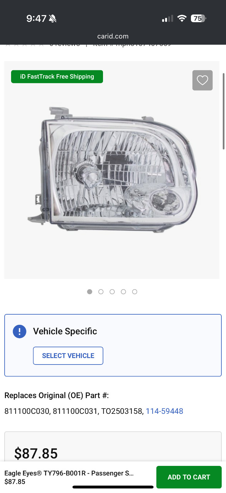 Eagle Eyes TY796-B001R Right Headlight Assembly For 05-07 Toyota Sequoia Tundra