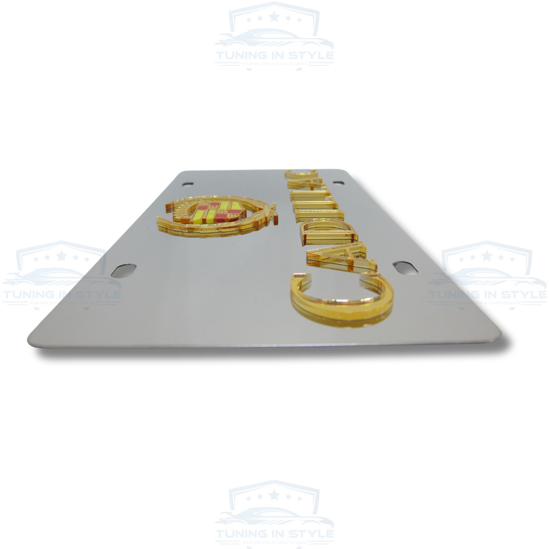 Cadillac 3D Crest Mirrored Chrome Stainless Steel License Plate Official License