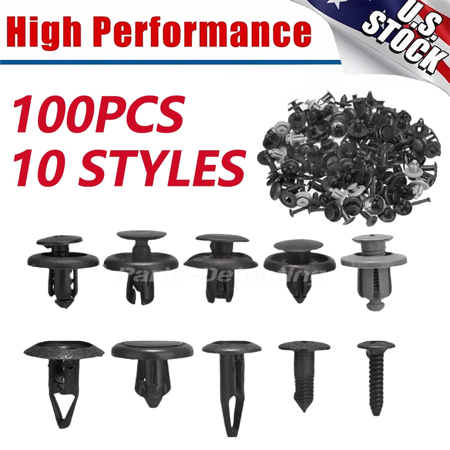 100Pcs Trunk Screw Rivets Set Car Bumper Fender For Auto Plastic Fastener Clips