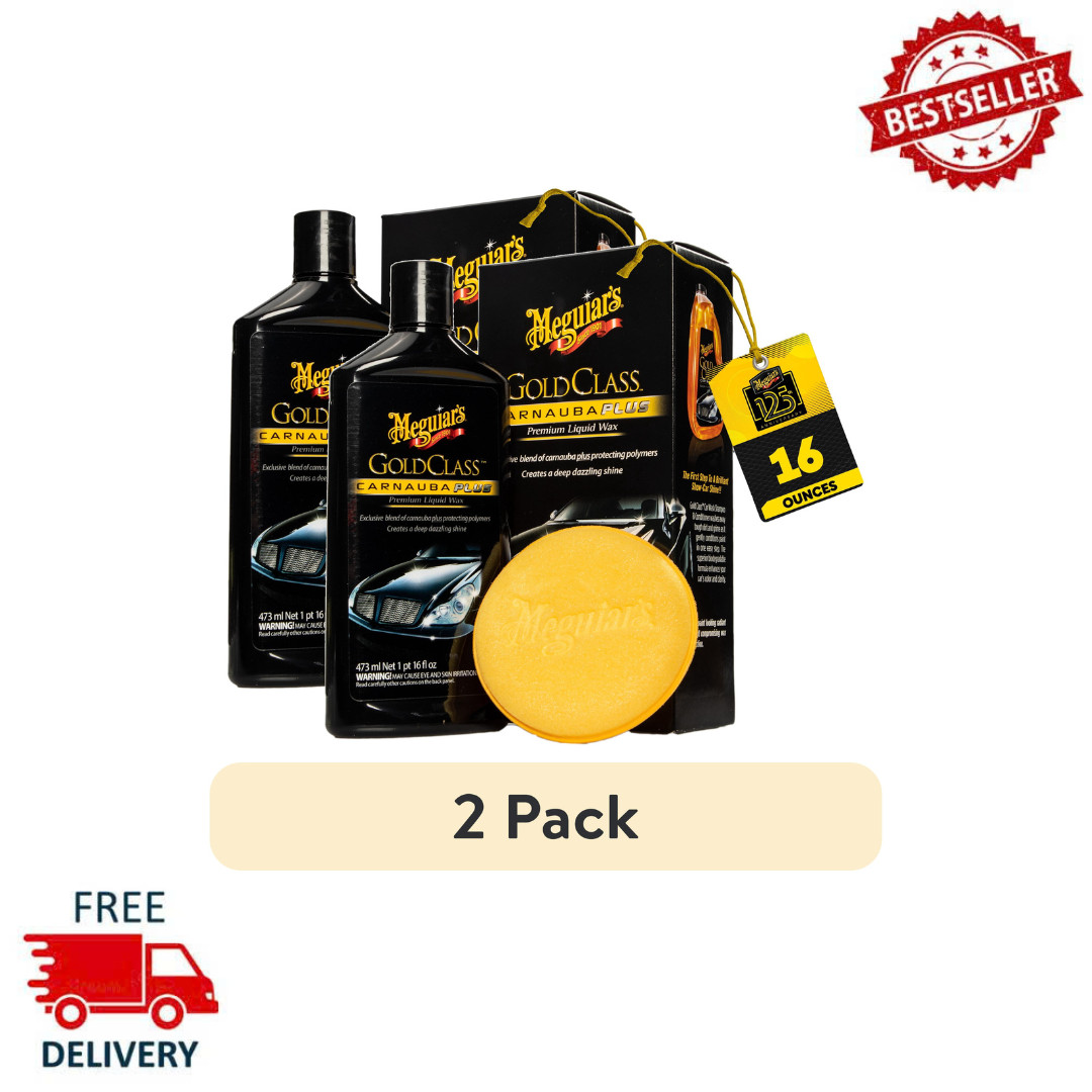 (2 Pack) Meguiar’s Gold Class Carnauba Plus Premium Liquid Wax 16 oz, Car Shine