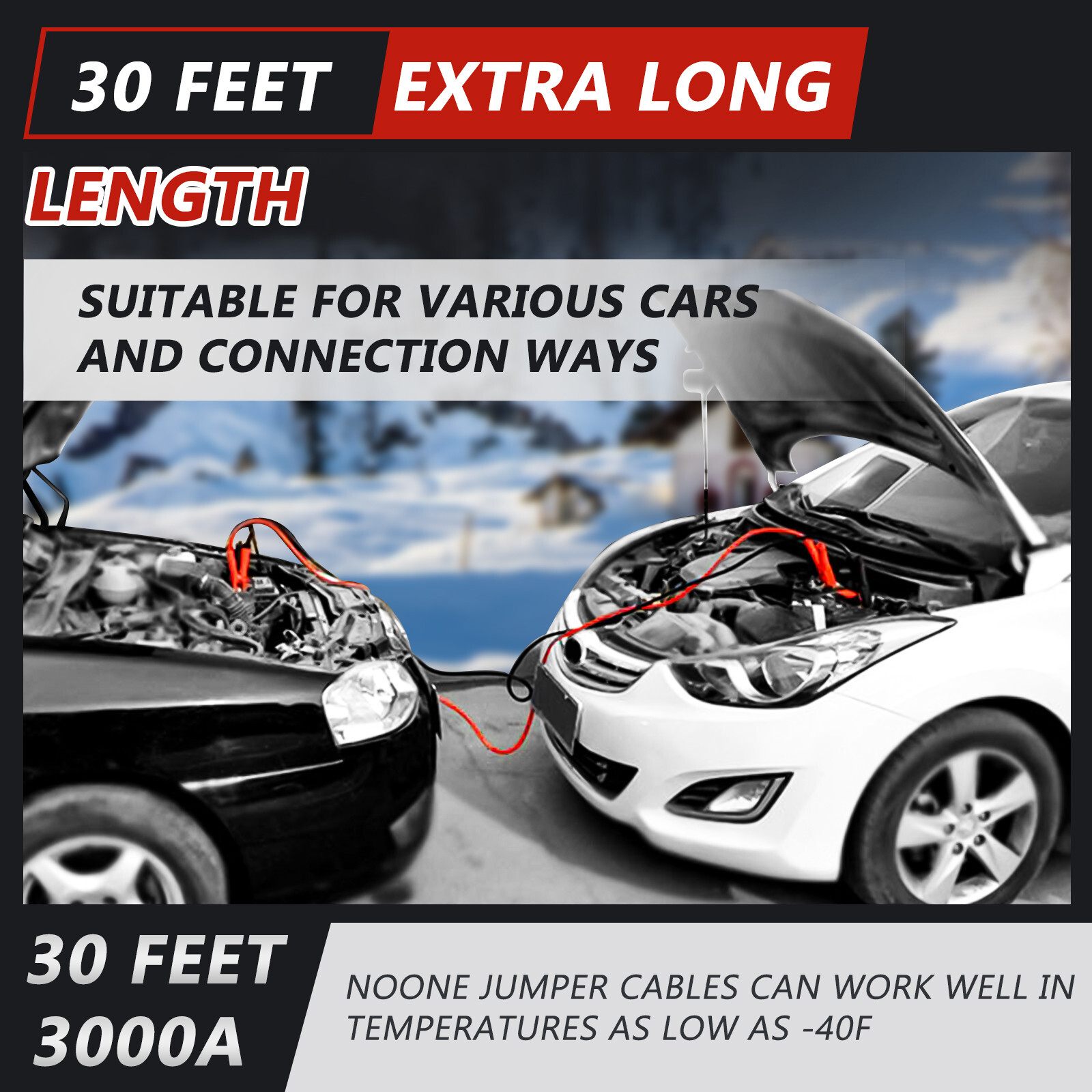 30Ft Auto Jumper Cables 0 Gauge 3000AMP,Automotive Booster Cables for Car Van
