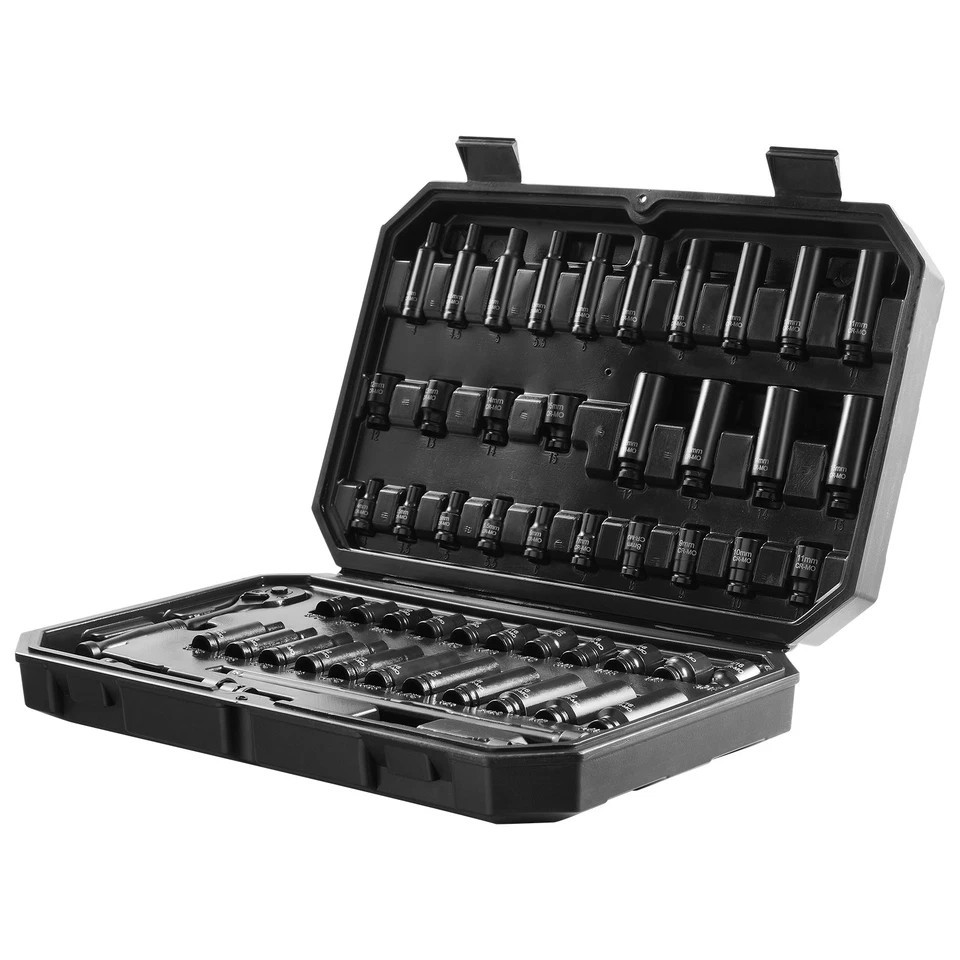 Impact Sockets Set 55pcs 6-Point 1/4″ Drive Bit Ratchet Tool Kit Case