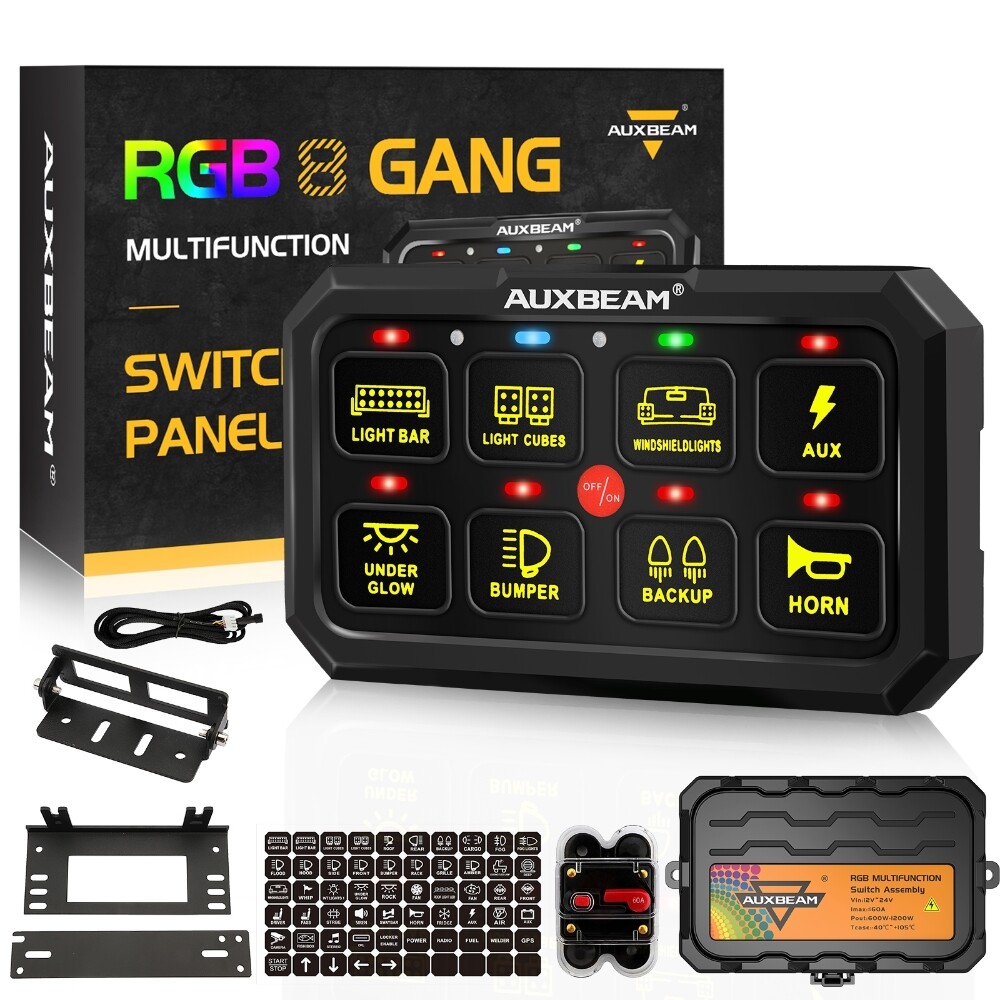 AUXBEAM RGB 8 Gang Light Switch Panel Circuit Control For Can-Am Maverick X3 4×4