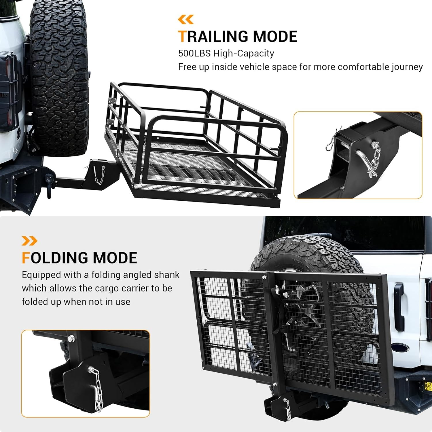 750lb Folding Trailer Hitch Mount Cargo Carrier Basket Rear Luggage Rack Camping