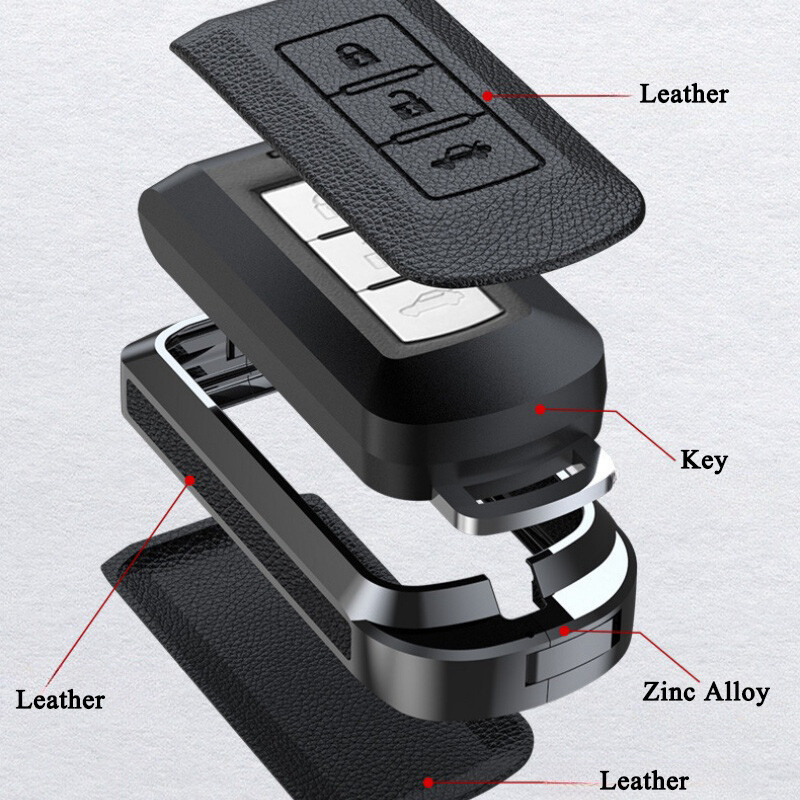 Zinc Alloy Leather Car Key Case Cover For Mitsubishi Outlander Lancer Eclipse