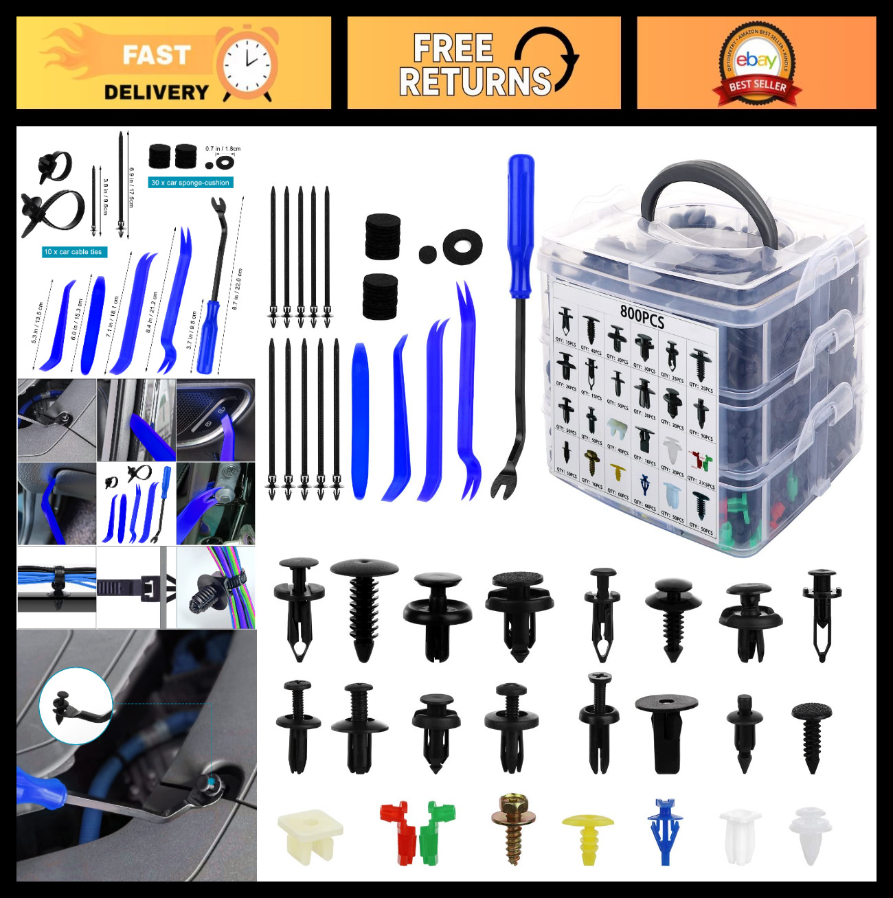 835 PCS Car Push Retainer Clips & Fasteners Kit – 24 Sizes Nylon Bumper Rivets &