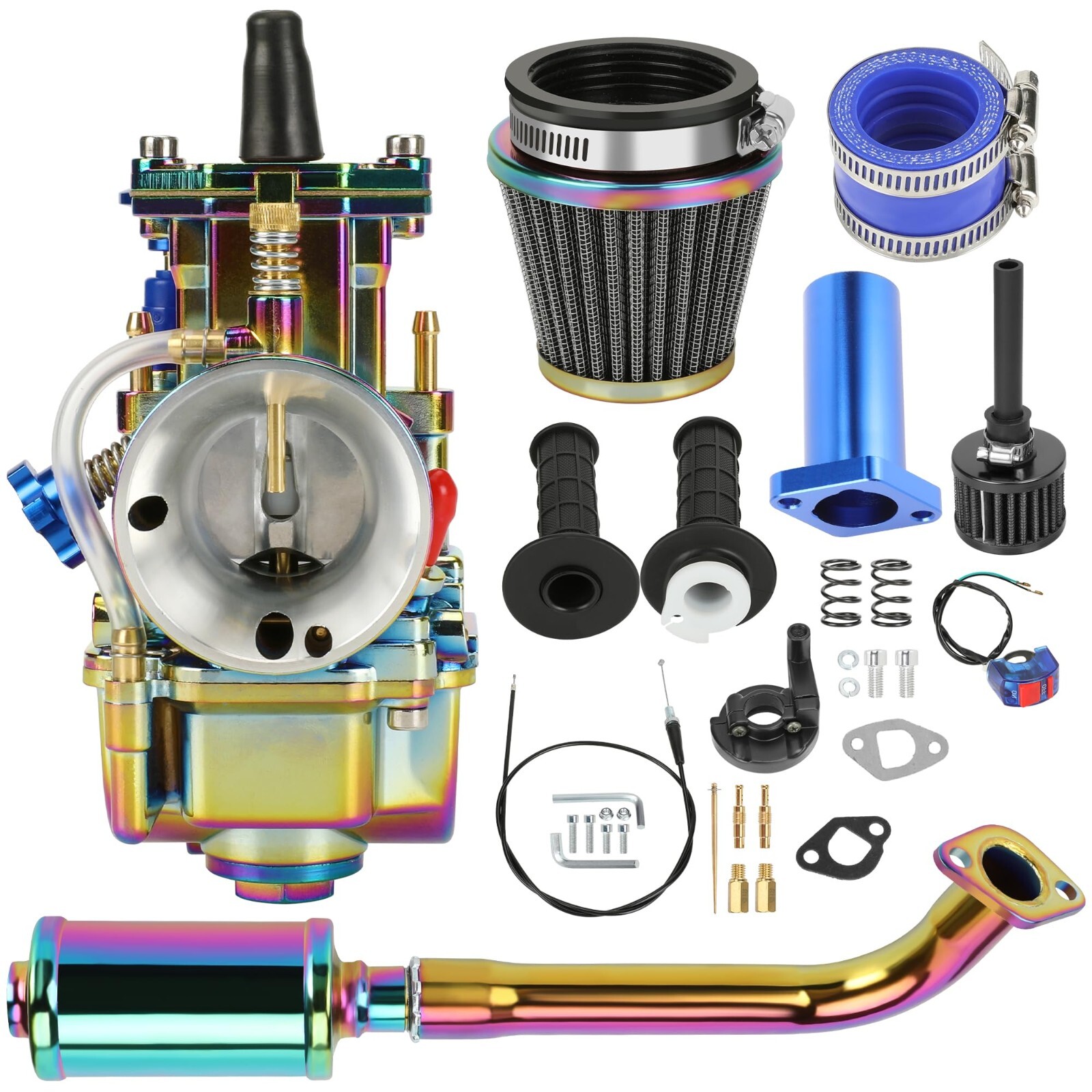 PWK 24mm Carburetor Exhaust Pipe Muffler Air Fliter Stage 2 Kit For 196cc 212cc