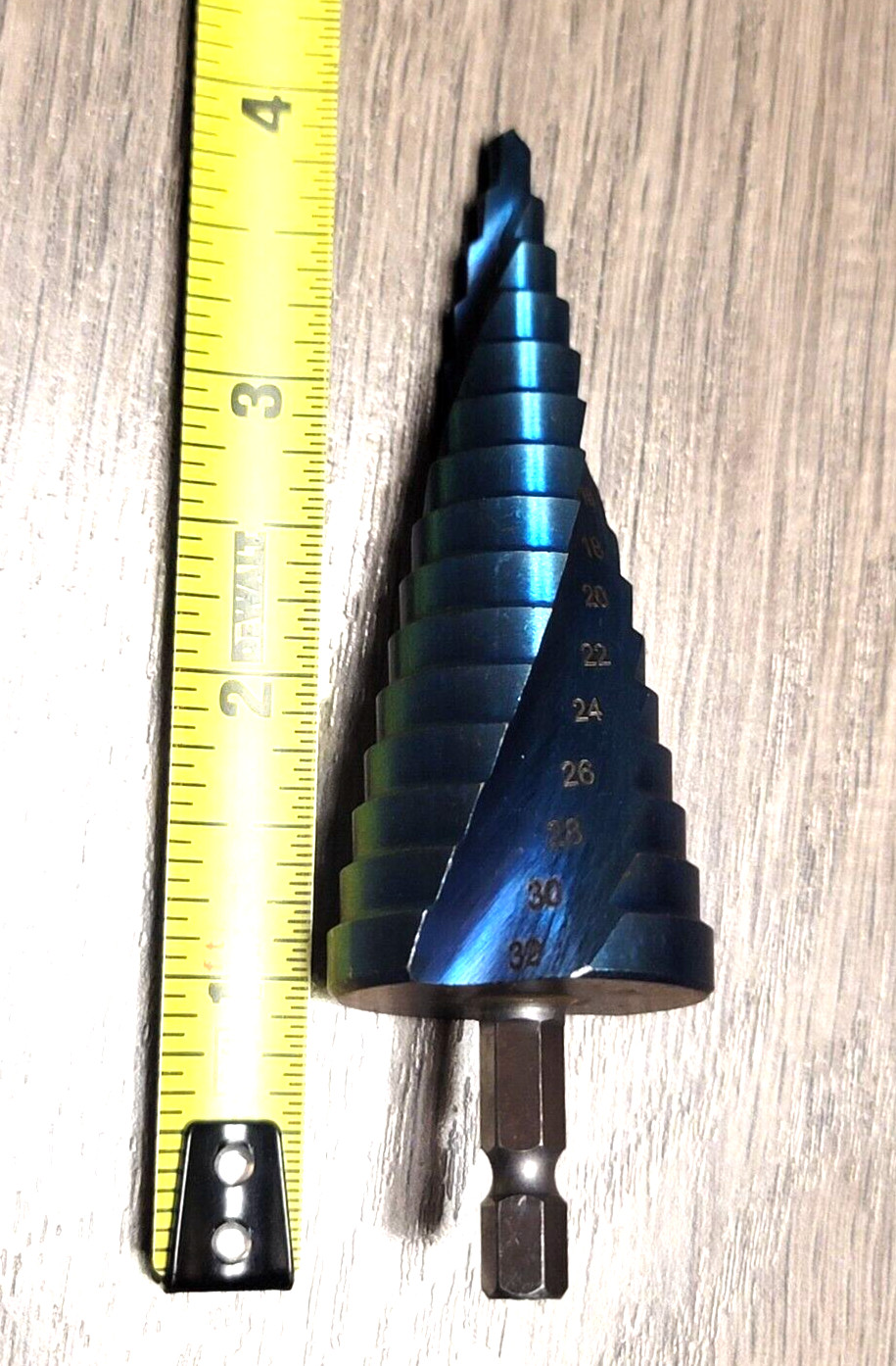 Spiral Cut Large Metric Step Drill Bit w/1/4″ Hex Shank 4mm-32mm