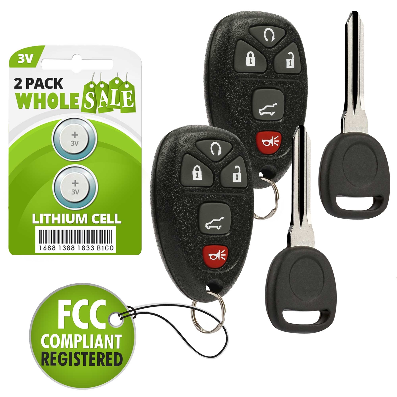 2 Replacement For 08 09 10 11 12 13 14 15 Buick Enclave Key + Fob Remote