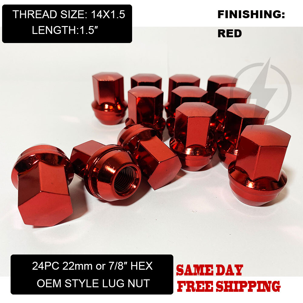 Fit GMC Acadia Savana Sierra Solid OEM Factory Style Lug Nuts 14×1.5 Red 24pc