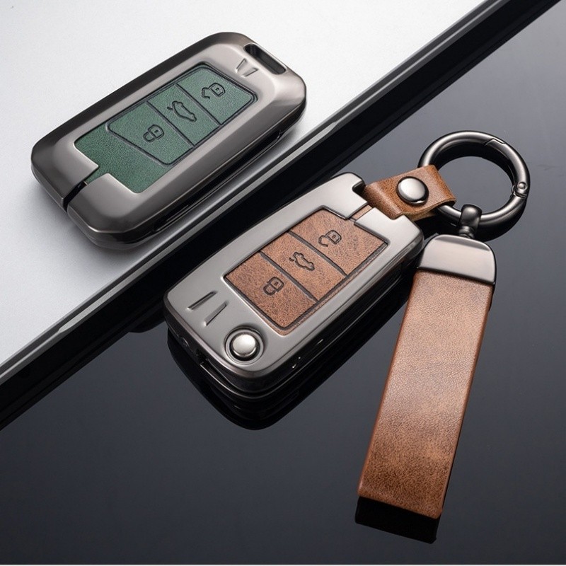 Zinc Alloy Leather Car Remote Key Fob Case Cover Bag For Volkswagen Touareg 2019