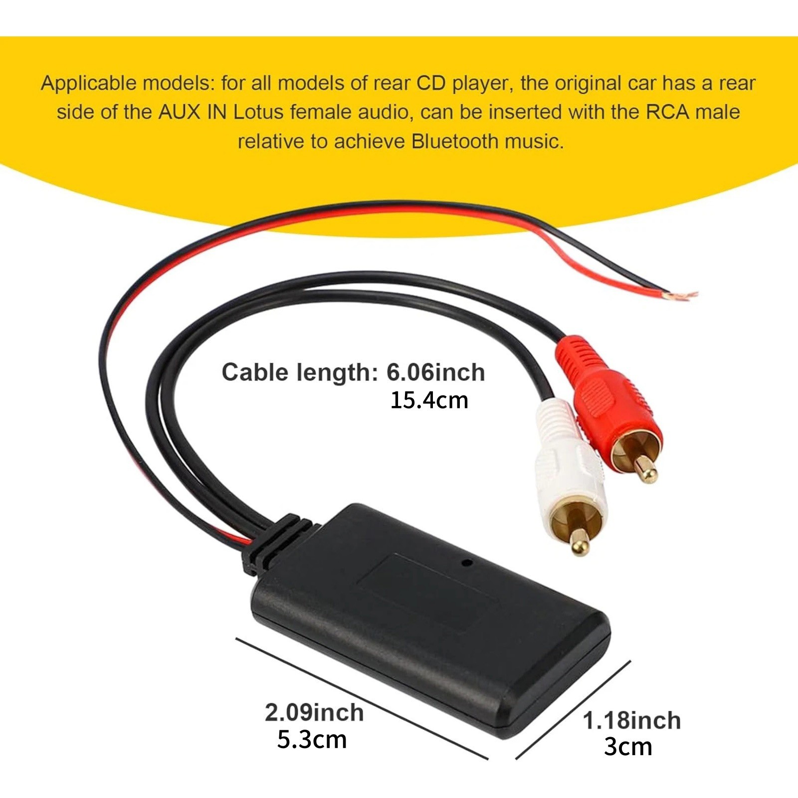 Universal 2RCA Bluetooth Receiver AUX Adapter for Most Vehicles & Car Stereos