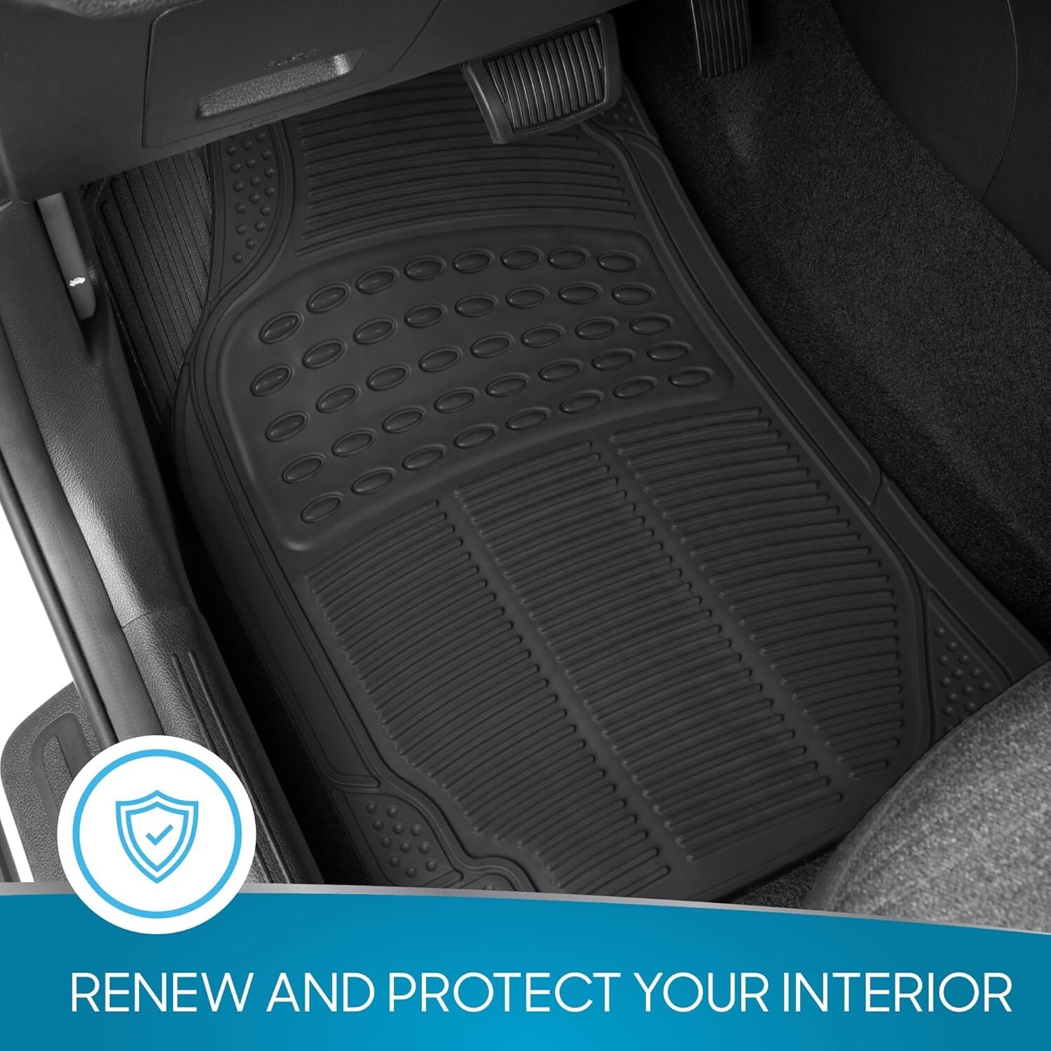 New 2 PC All Weather Rubber Front Car Truck SUV Van Black Auto Liner Floor Mats