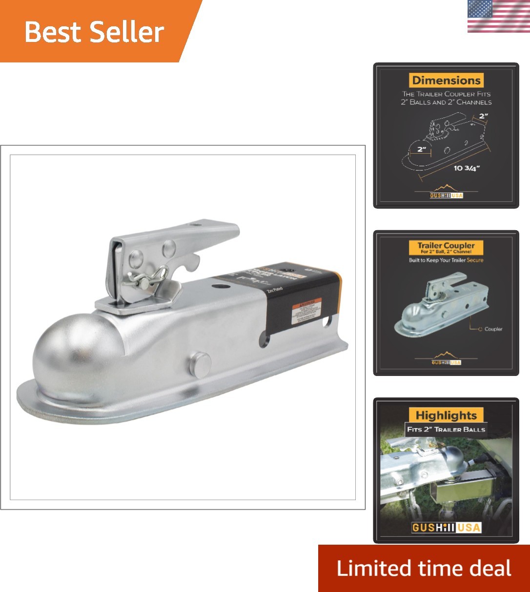 Universal Fit Trailer Coupler with Zinc Plating – 3,500 lbs Towing Power