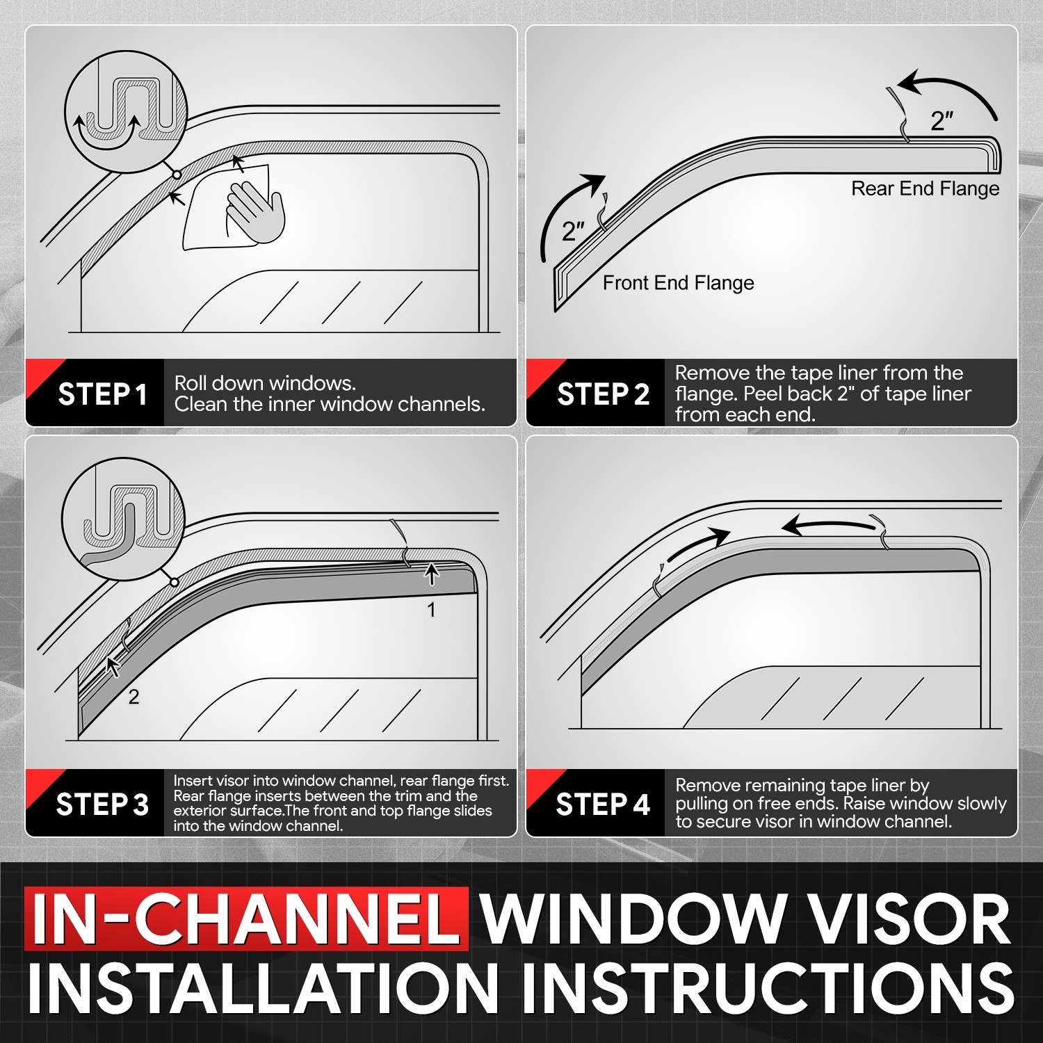 For 14-19 Chevy Silverado GMC Sierra Crew Cab Window Visor Rain Guard Deflector