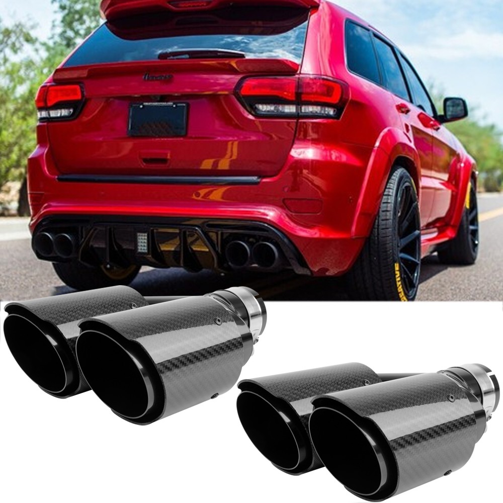 2.5″ to 4″ Carbon Fiber Exhaust Tip Dual Slant Cut Pair For Jeep Grand Cherokee