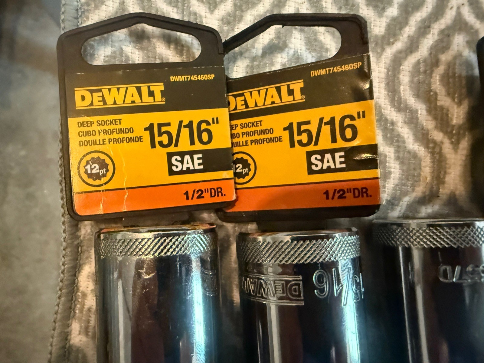 Dewalt 1/2” drive 12 point Sockets – 6 total 15/16 7/8 13/16 11/16 Deep *New*