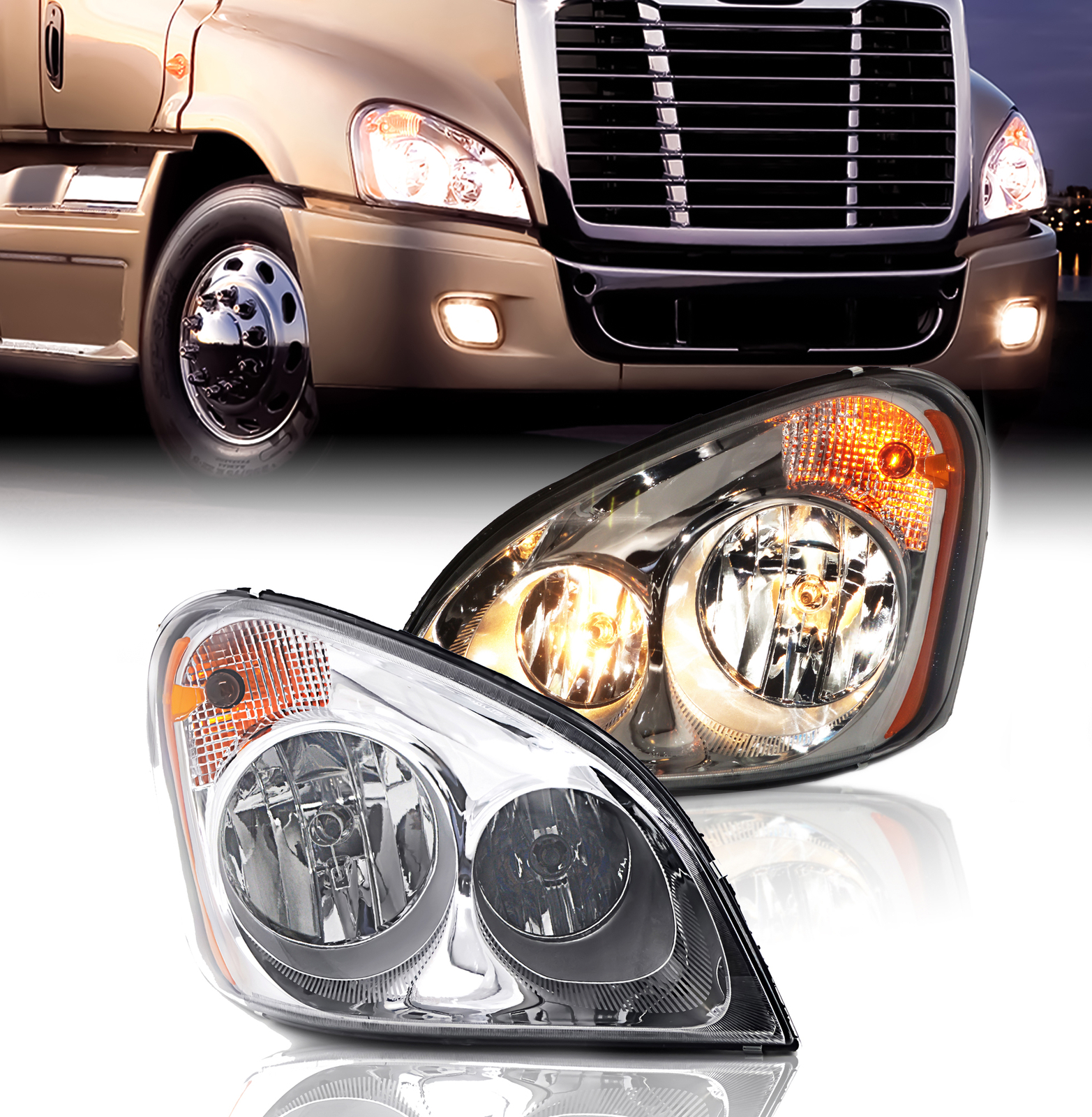 Freightliner Cascadia Headlight Pair Set 2008 – 2018 Left Right Side with Bulbs