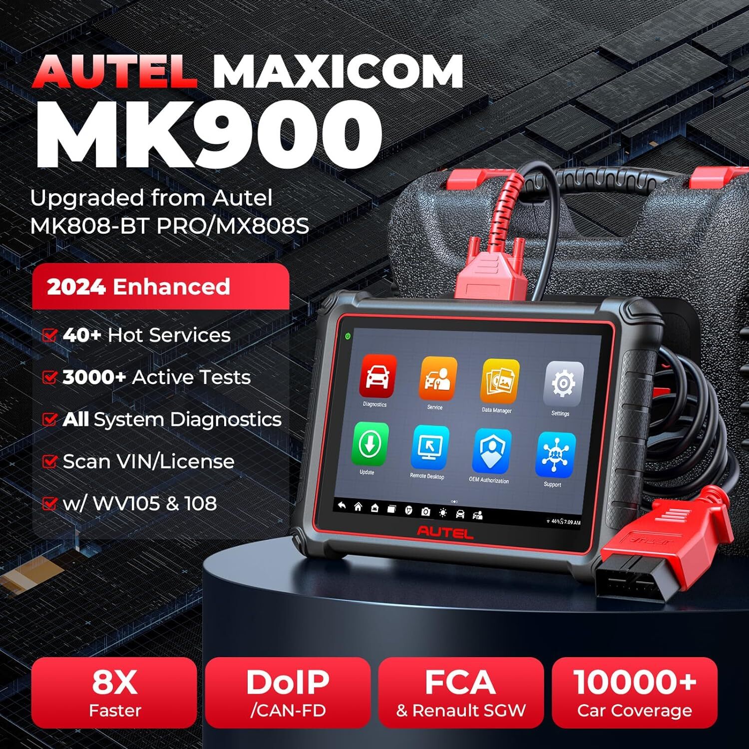 Autel MaxiCOM MK900 OBD2 Scan VIN CanFD 40+ Service All System Diagnose Car Tool