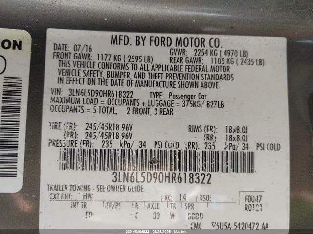 Radiator Core Support Upper Fits 17-20 MKZ 1203640