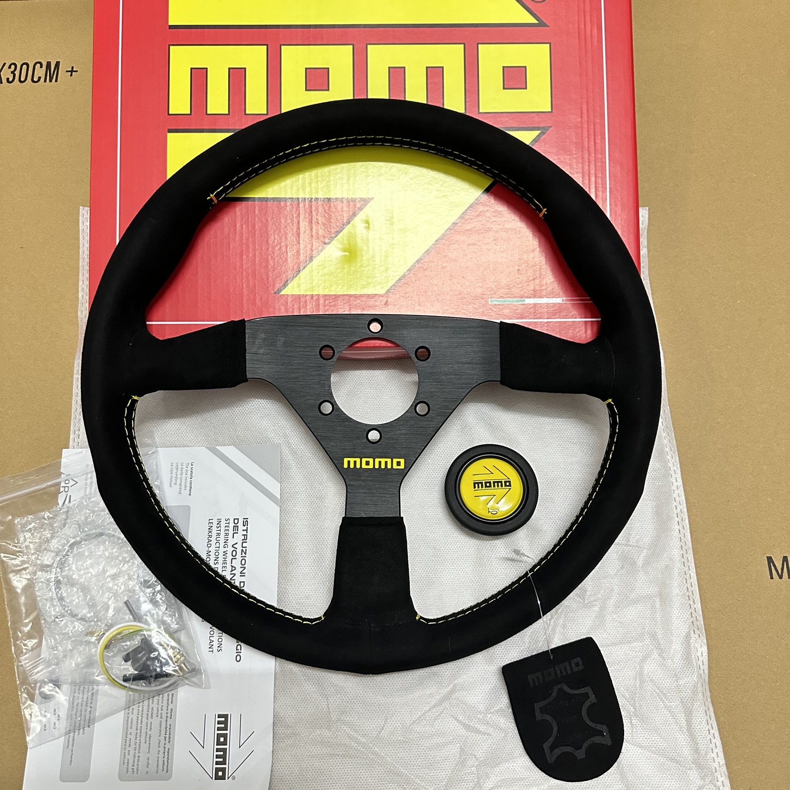 MOMO Monte Carlo 340mm 14′ Suede Leather Thickened Spoke Black Steering Wheel