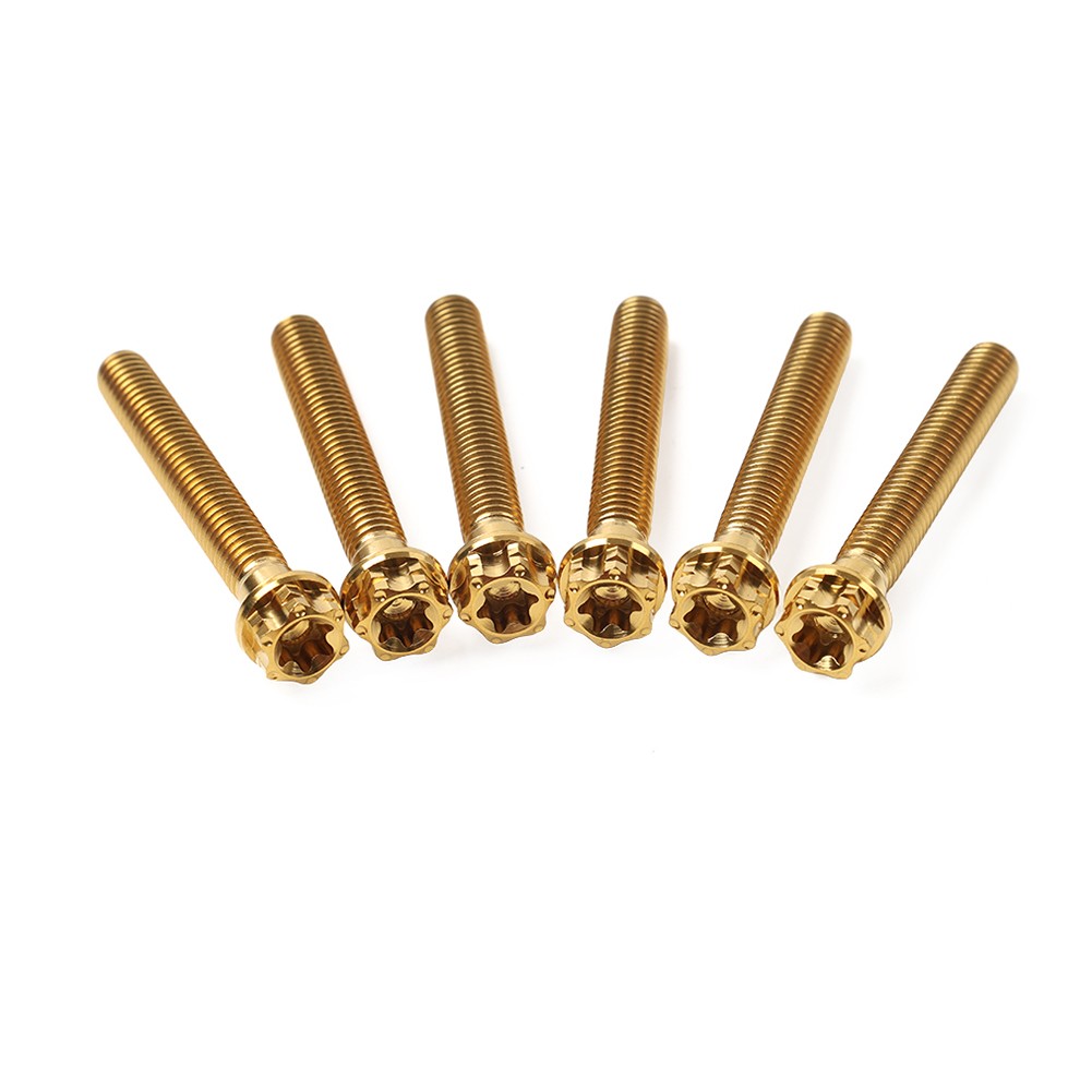 6pcs Titanium Bolts Torx Head Flange Screws M8x50mm Gold For Motorcycle Bike