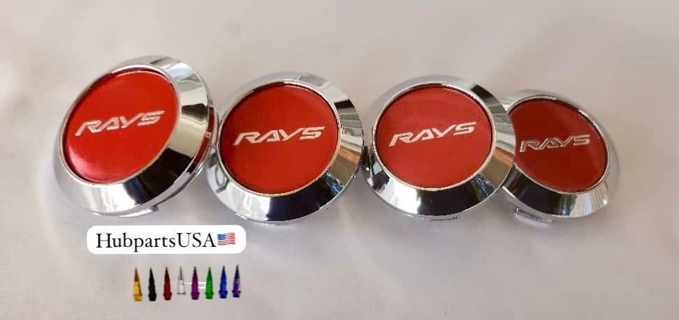 64mm Rays Volk Red and Silver Wheel Center Caps 4 set