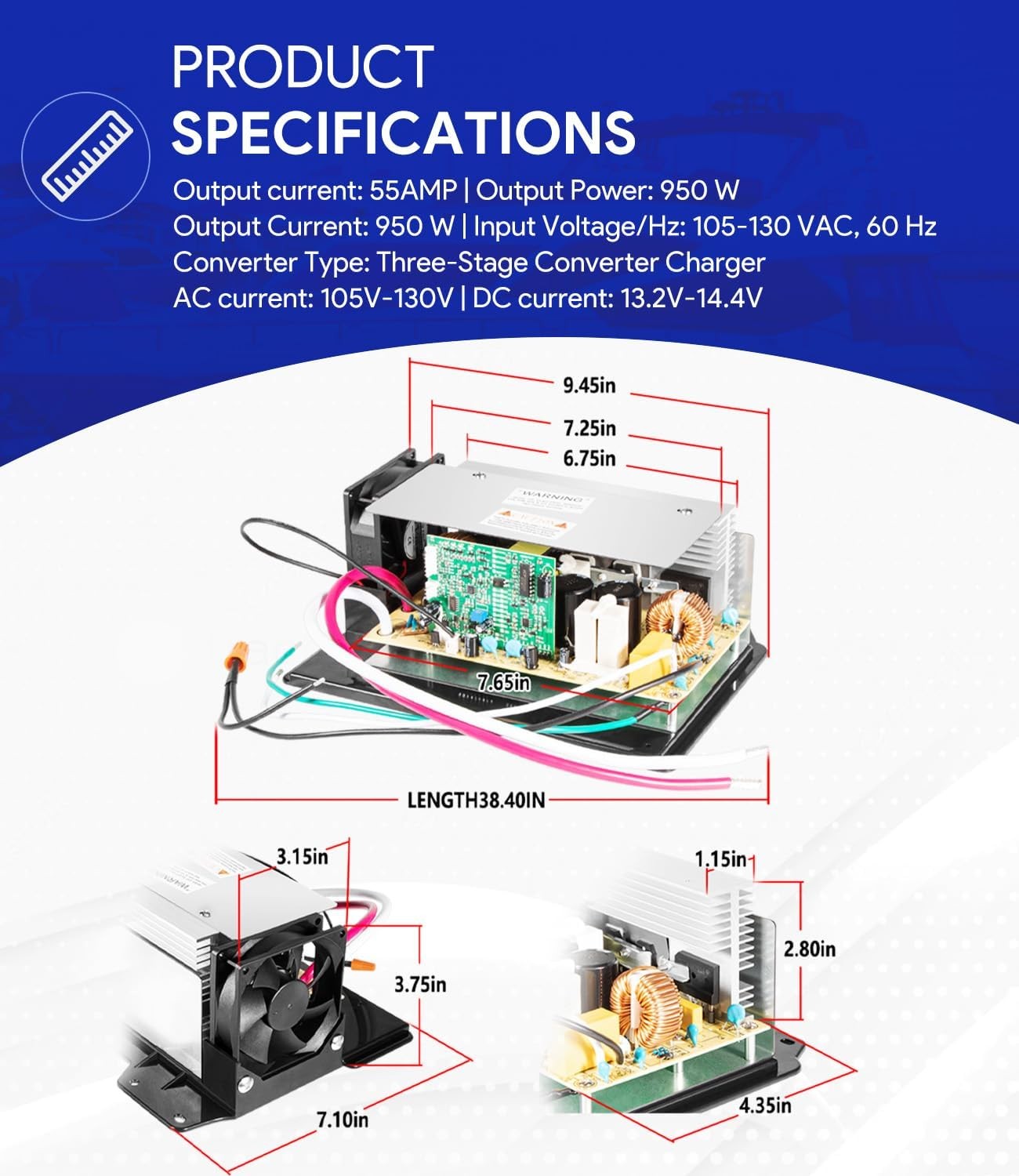 For WFCO WF-8955-AD-MBA Converter Lower Main Board Assembly 55A, 105-130VAC 950W