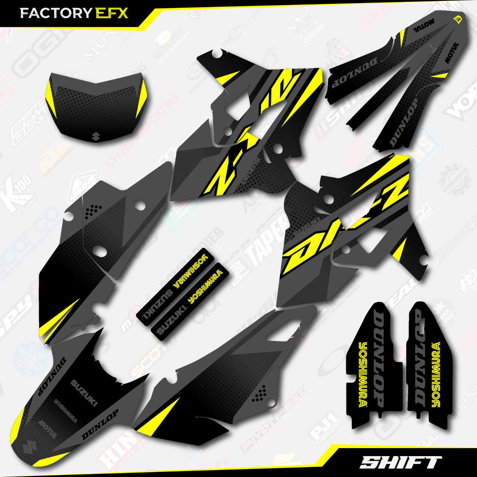 Gray & Yellow Shift Polisport Restyle Graphics Kit fits Suzuki Drz400 Drz400sm