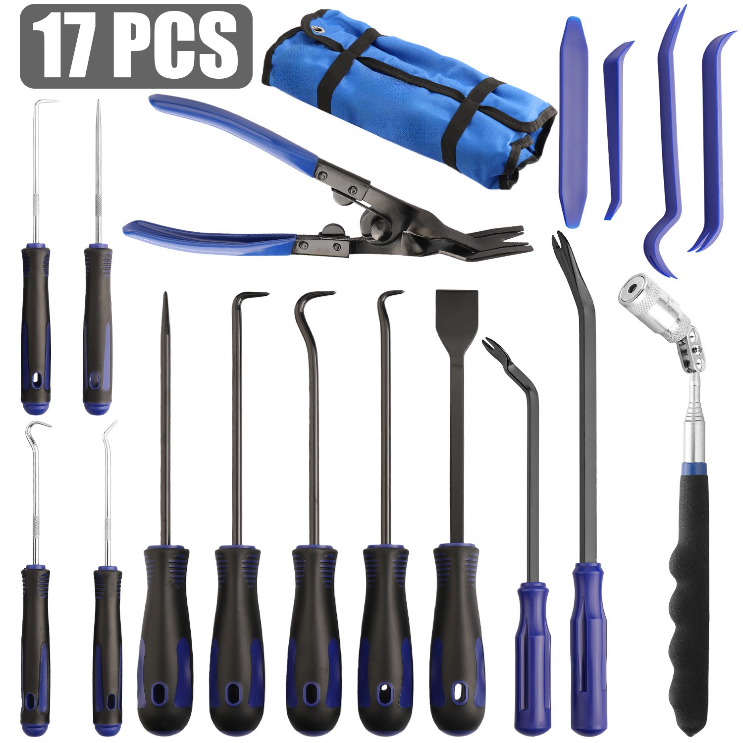 17 Pcs/Set Precision Pick & Hook with Scraper and Magnetic Telescoping Tool Kit