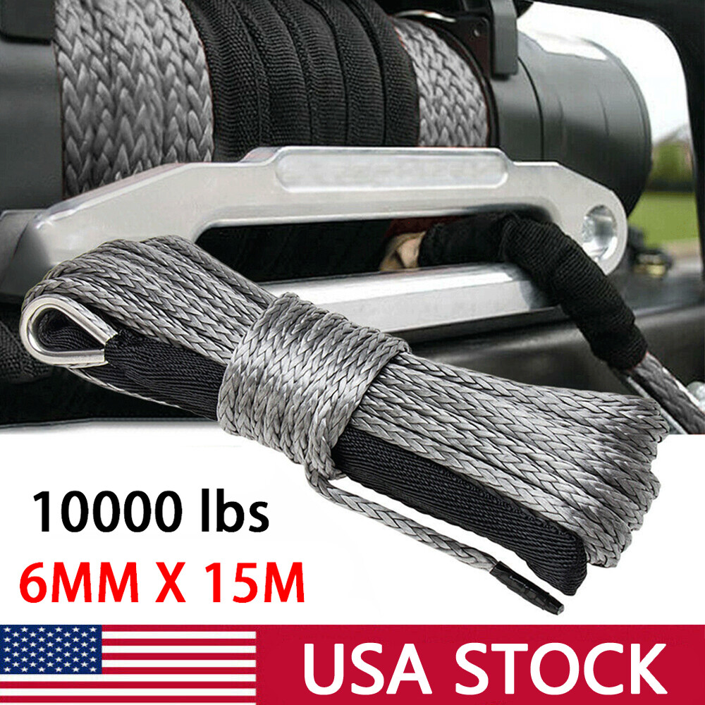 1/4”x50′ Synthetic Winch Rope Line Grey Recovery Cable 10000LBS 4WD SUV Pickup