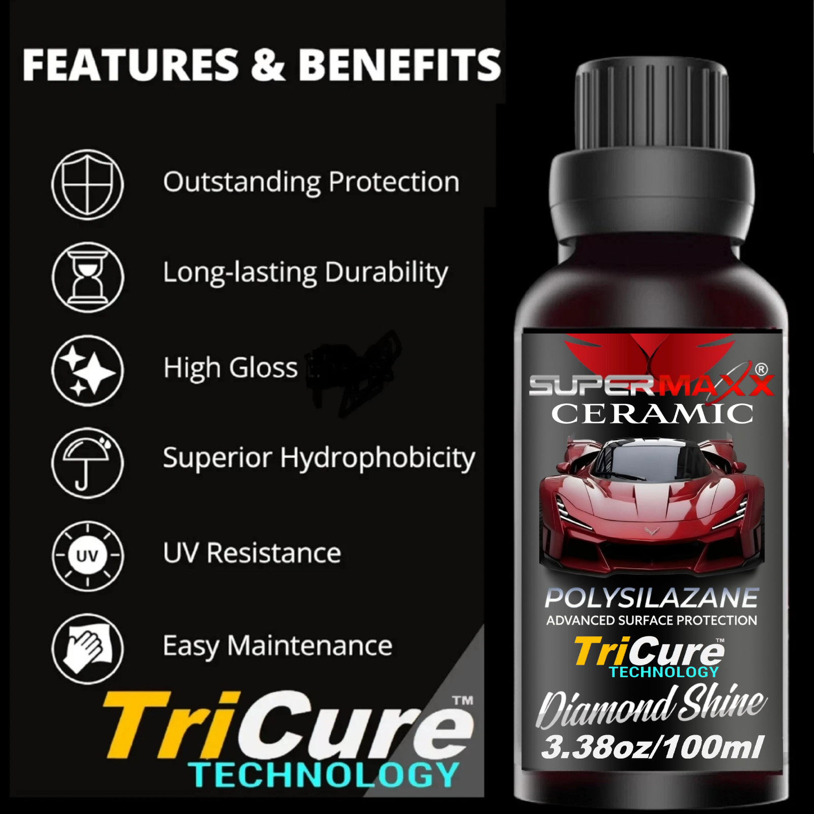 CERAMIC CAR COATING “SCRATCH RESISTANT 9H PAINT PROTECTION” TRICURE “TECHNOLOGY”