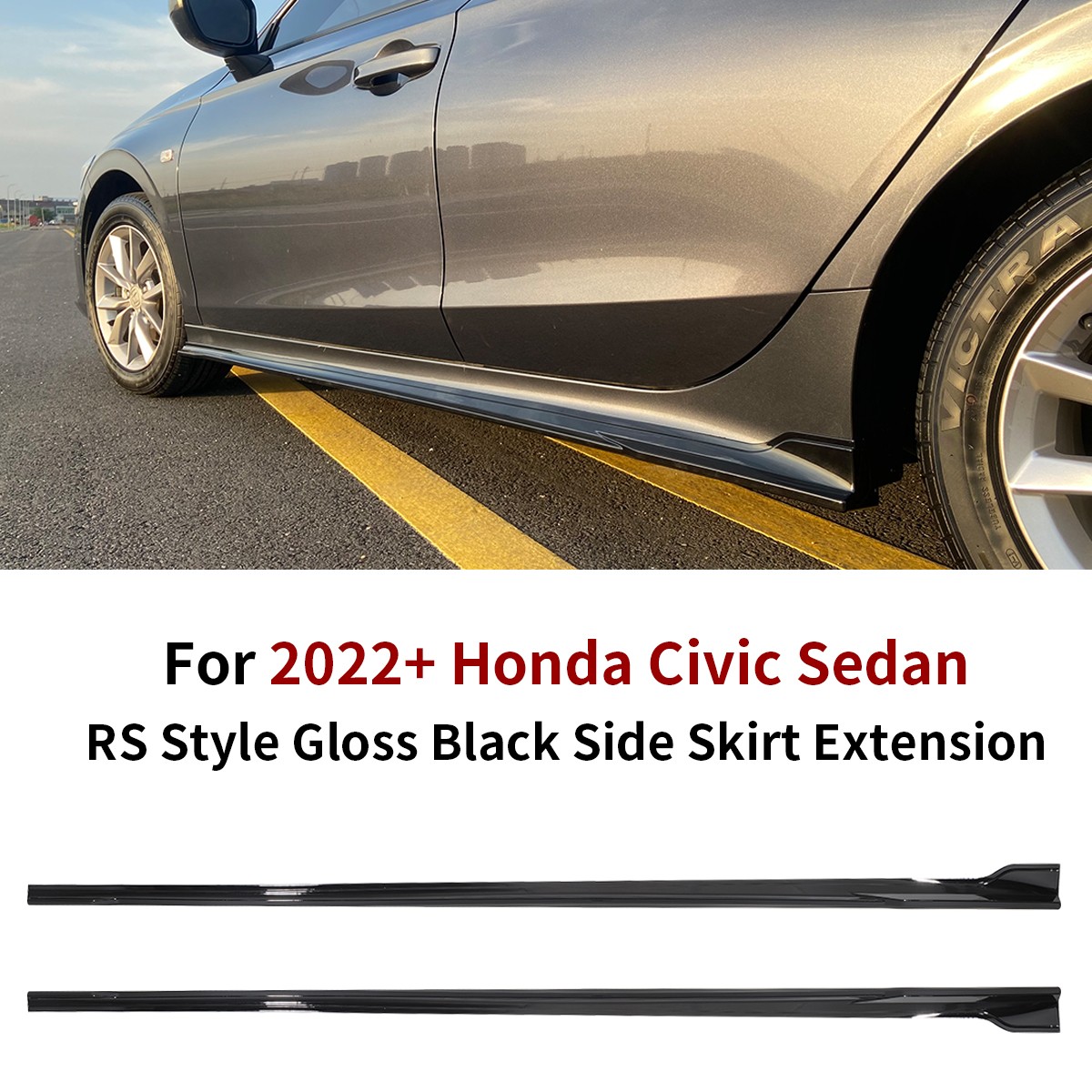 For 2022 2023 Honda Civic Sedan SI Glossy Black Side Skirts Extension Body Kit