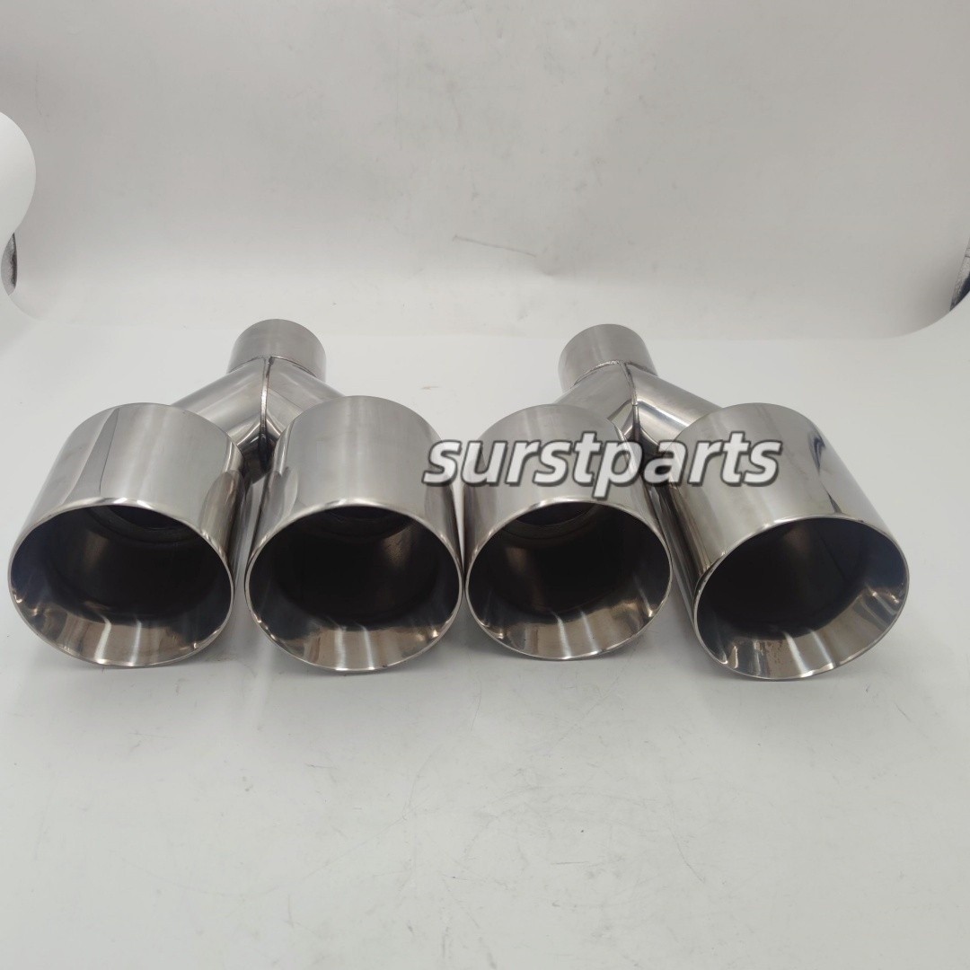 New Quad 4″ Outlets Stainless Exhaust Tip 2.5″ Inlet Staggered Double Wall