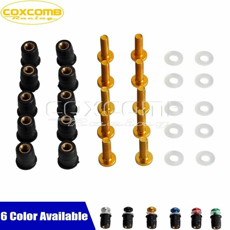 10x M5 5mm Motorcycle Fairing Bolts Spire Speed Fastener Clips Screw Spring Nuts