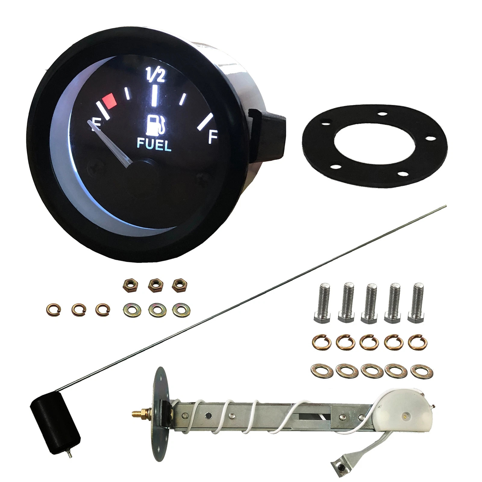 Universal 2″ 52mm Fuel Level Gauge Kit W/ Fuel Float Sensor E-1/2-F Pointer 12V