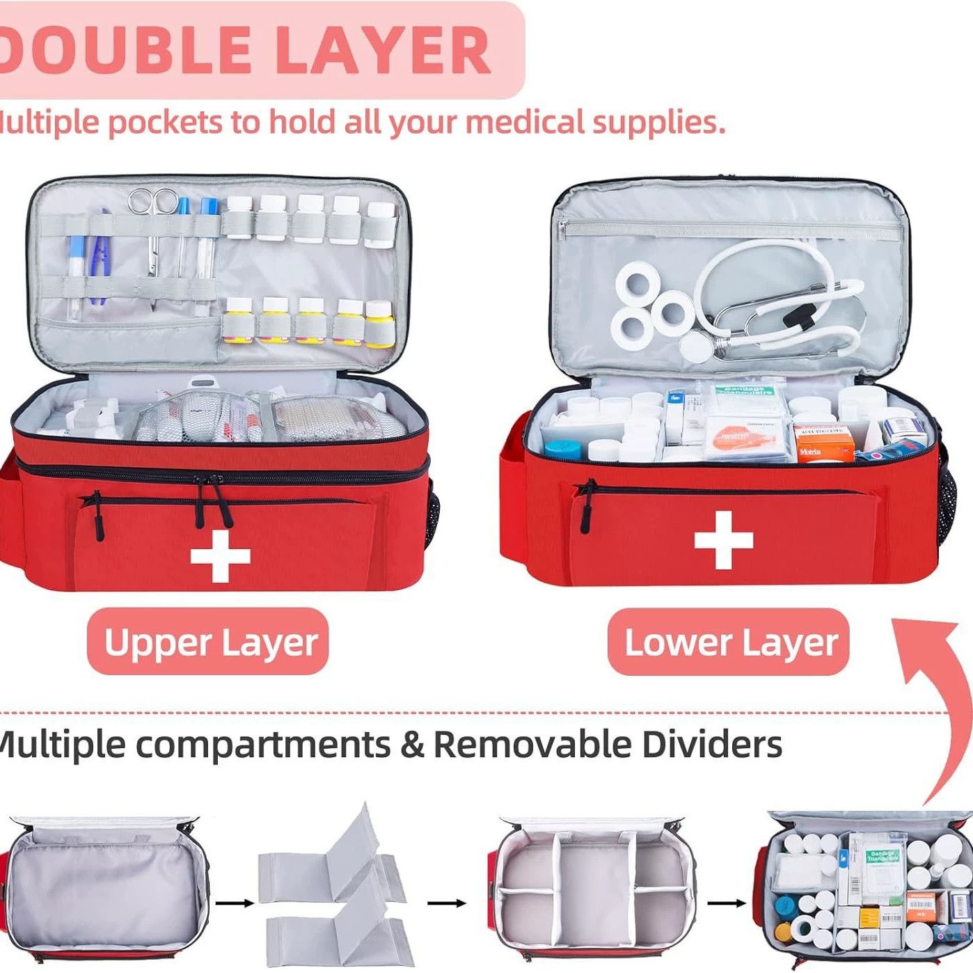 First Aid Bag Empty Secure Bottle Holder Storage Pouch Travel Medicine Organizer